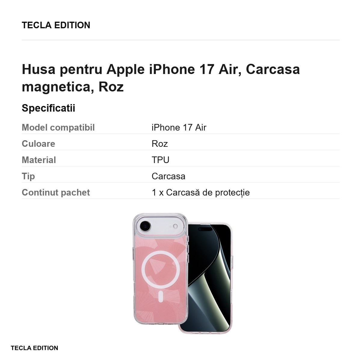 Husa pentru Apple iPhone 17 Air, Carcasa magnetica, Roz [3]
