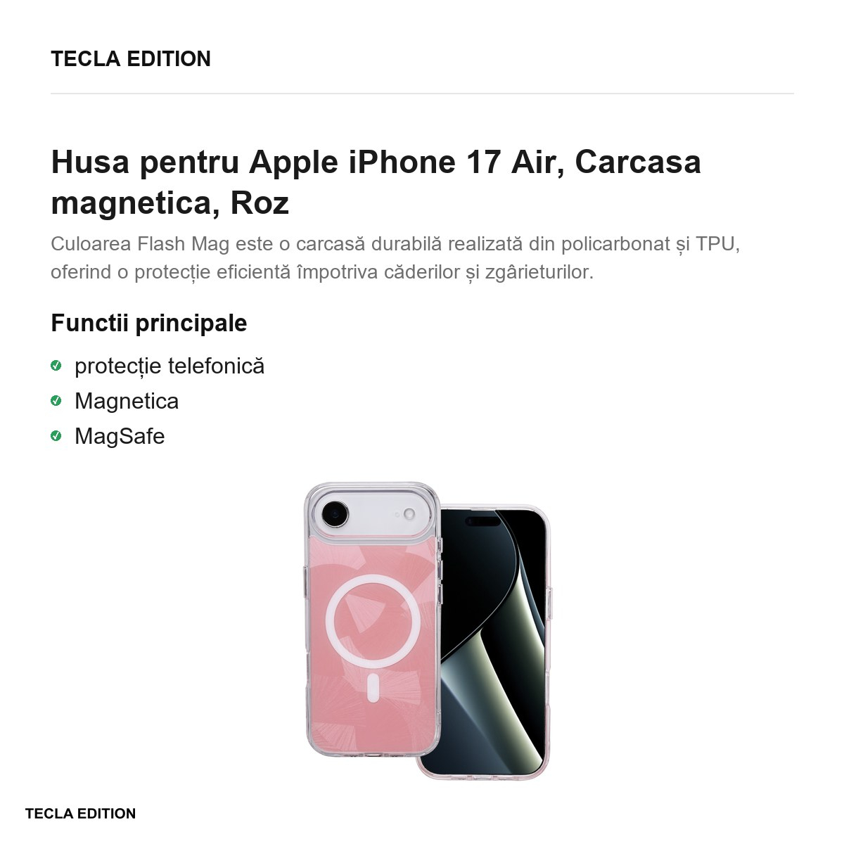 Husa pentru Apple iPhone 17 Air, Carcasa magnetica, Roz [2]