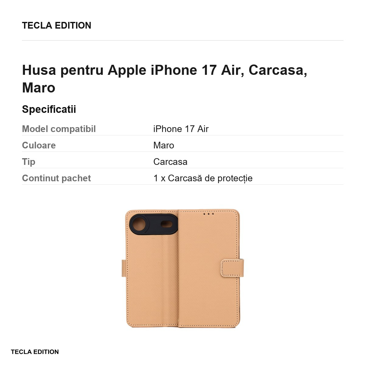 Husa pentru Apple iPhone 17 Air, tip carte, Maro [3]