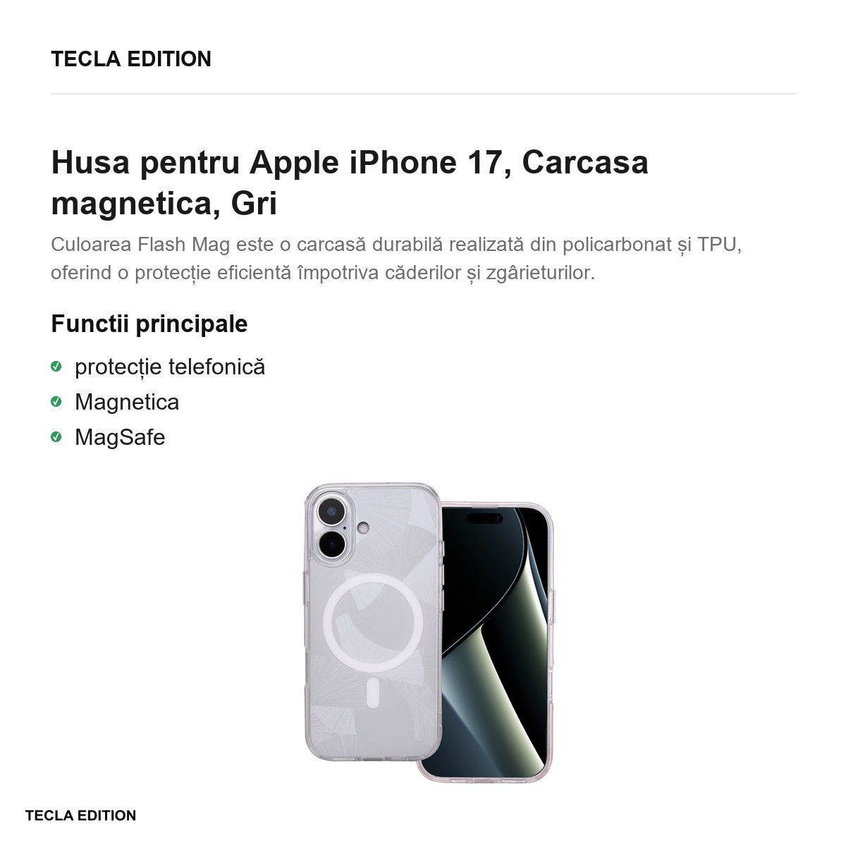 Husa pentru Apple iPhone 17, Carcasa magnetica, Gri [2]