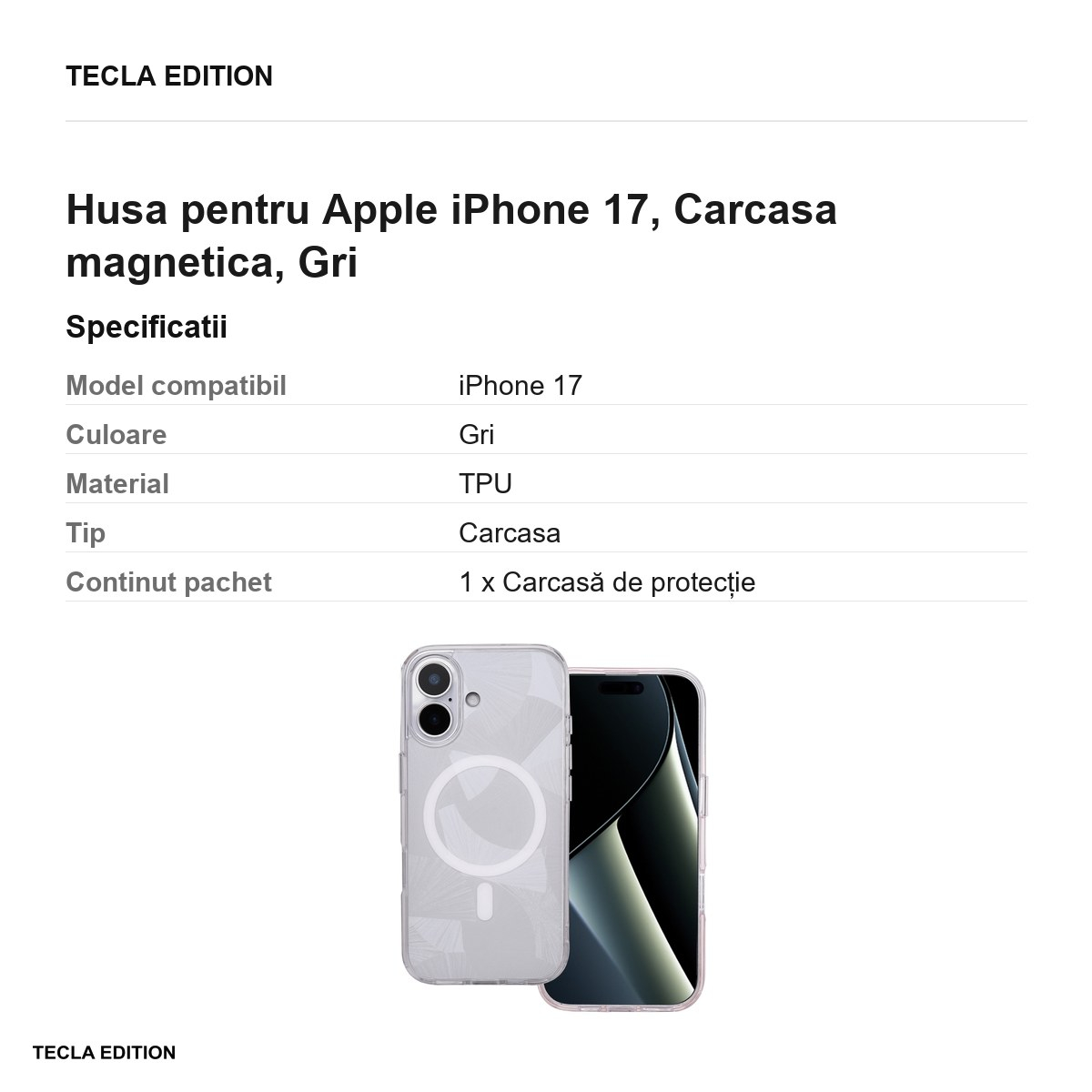 Husa pentru Apple iPhone 17, Carcasa magnetica, Gri [3]