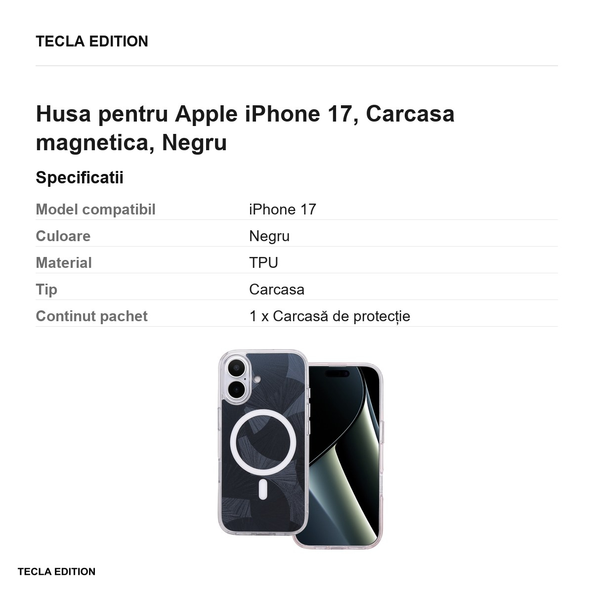 Husa pentru Apple iPhone 17, Carcasa magnetica, Negru [3]