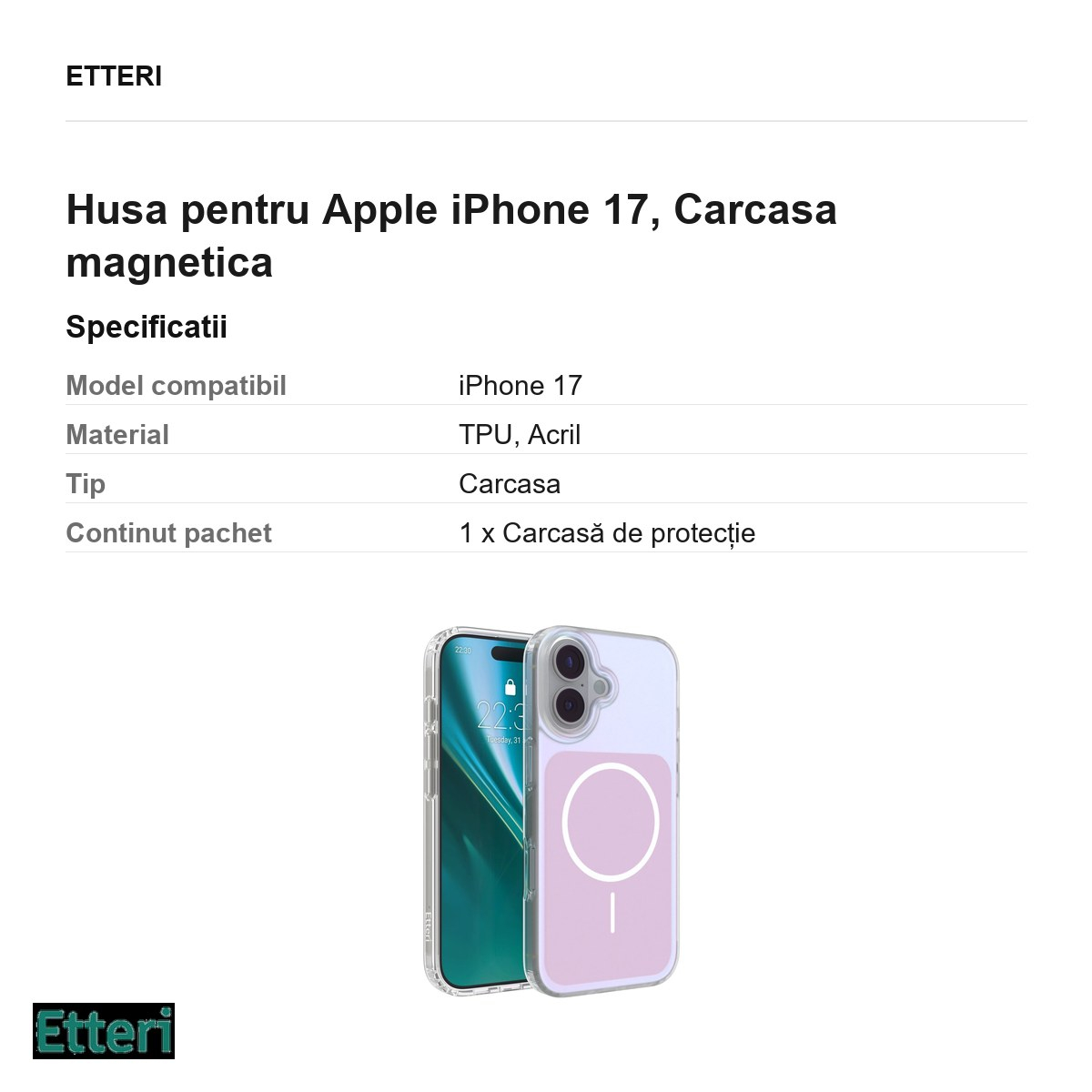 Husa pentru Apple iPhone 17, Carcasa magnetica, Roz [6]