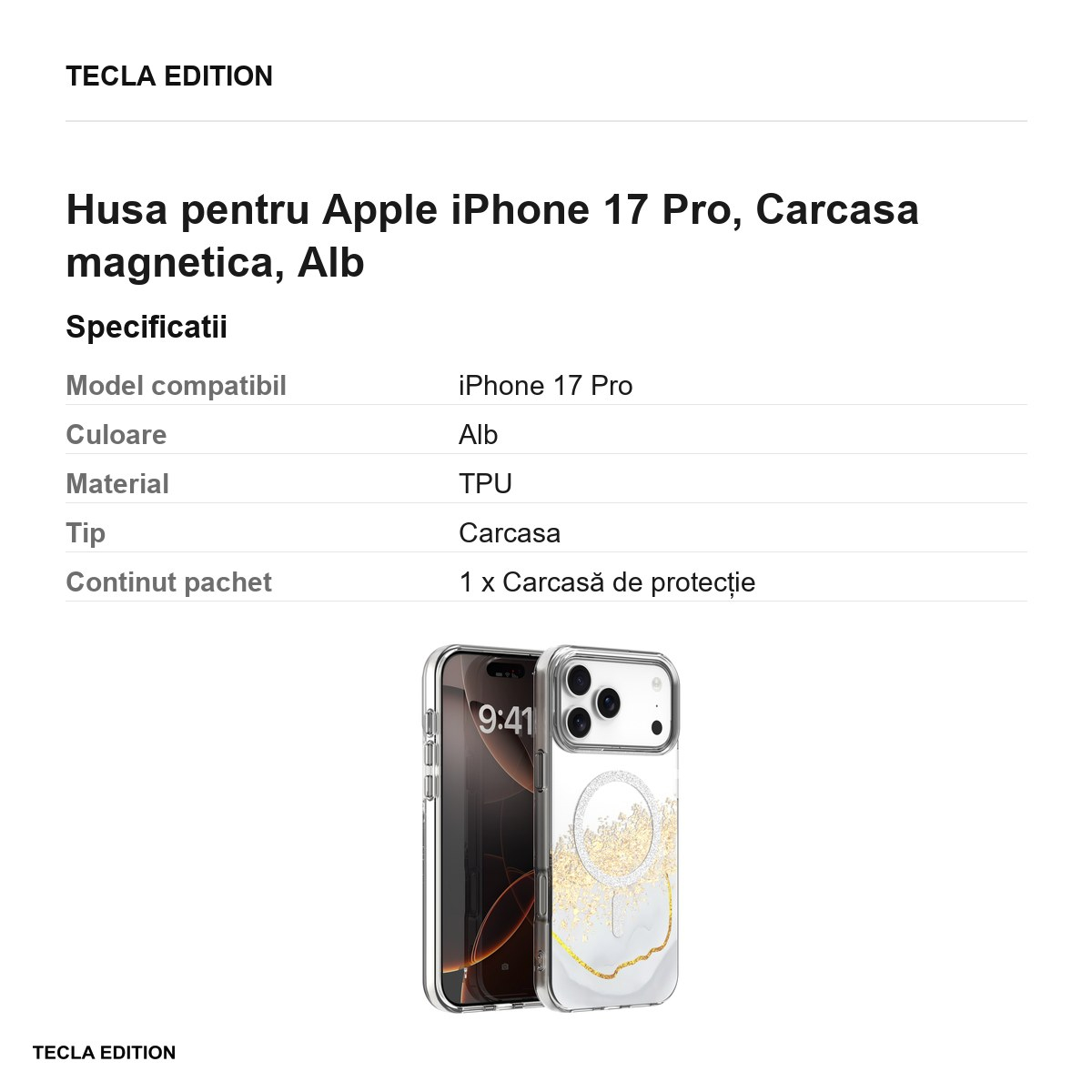 Husa pentru Apple iPhone 17 Pro, Carcasa magnetica, Alb [5]