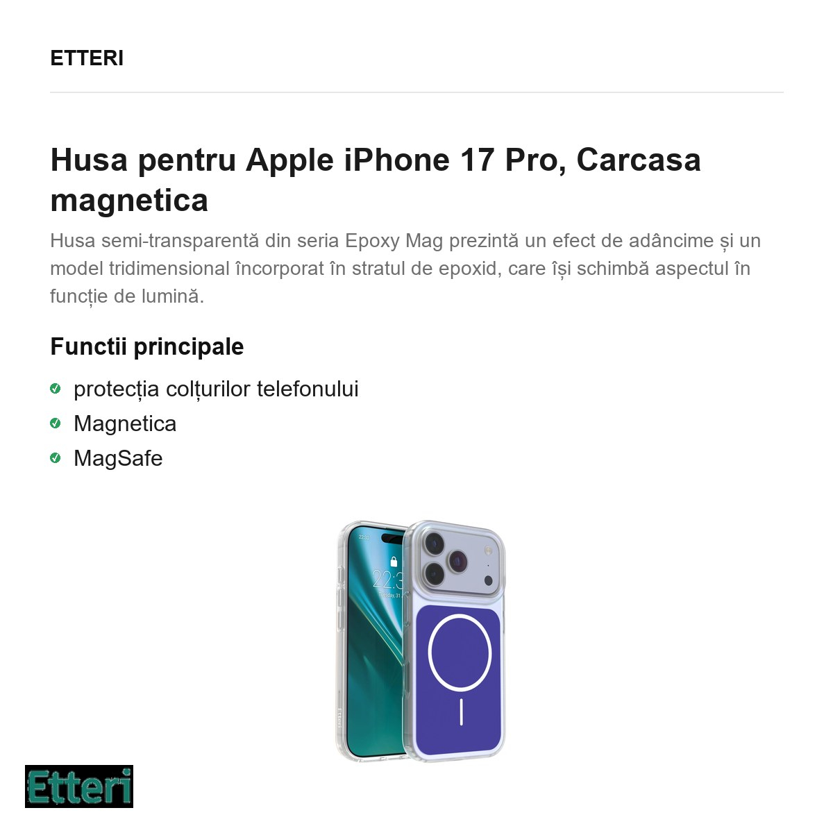 Husa pentru Apple iPhone 17 Pro, Carcasa magnetica, Albastru [4]