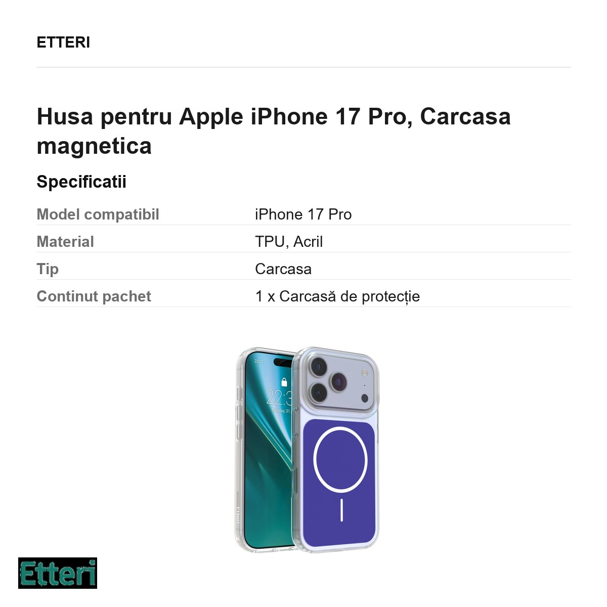 Husa pentru Apple iPhone 17 Pro, Carcasa magnetica, Albastru [5]