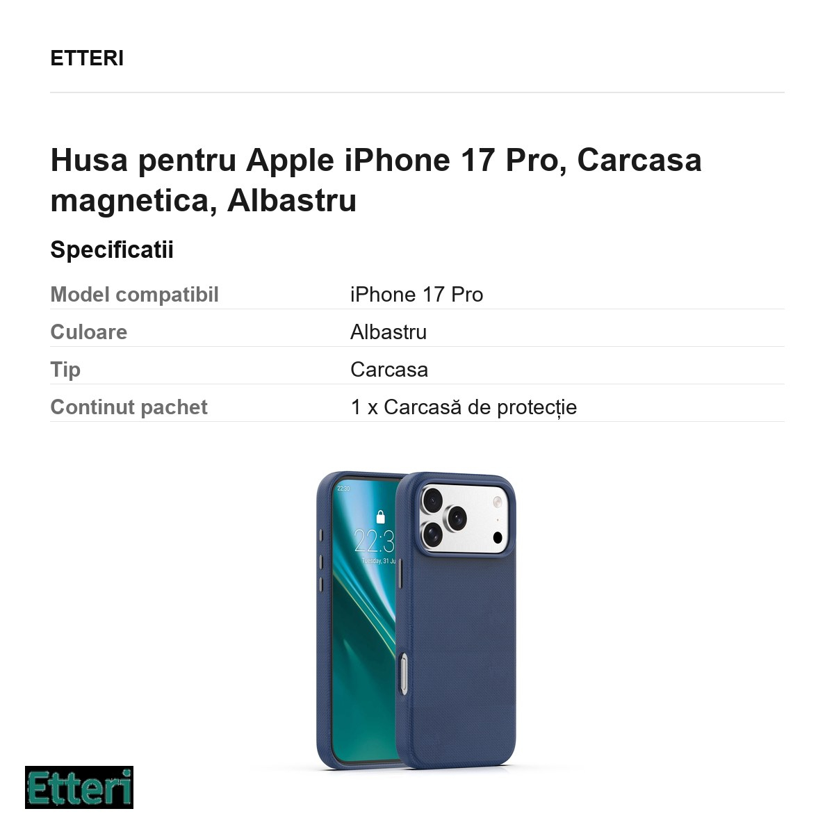 Husa pentru Apple iPhone 17 Pro, Carcasa magnetica, Albastru [6]