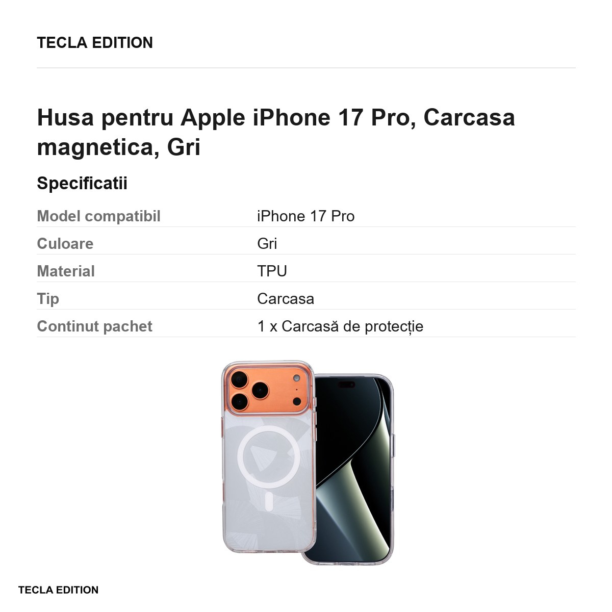 Husa pentru Apple iPhone 17 Pro, Carcasa magnetica, Gri [3]