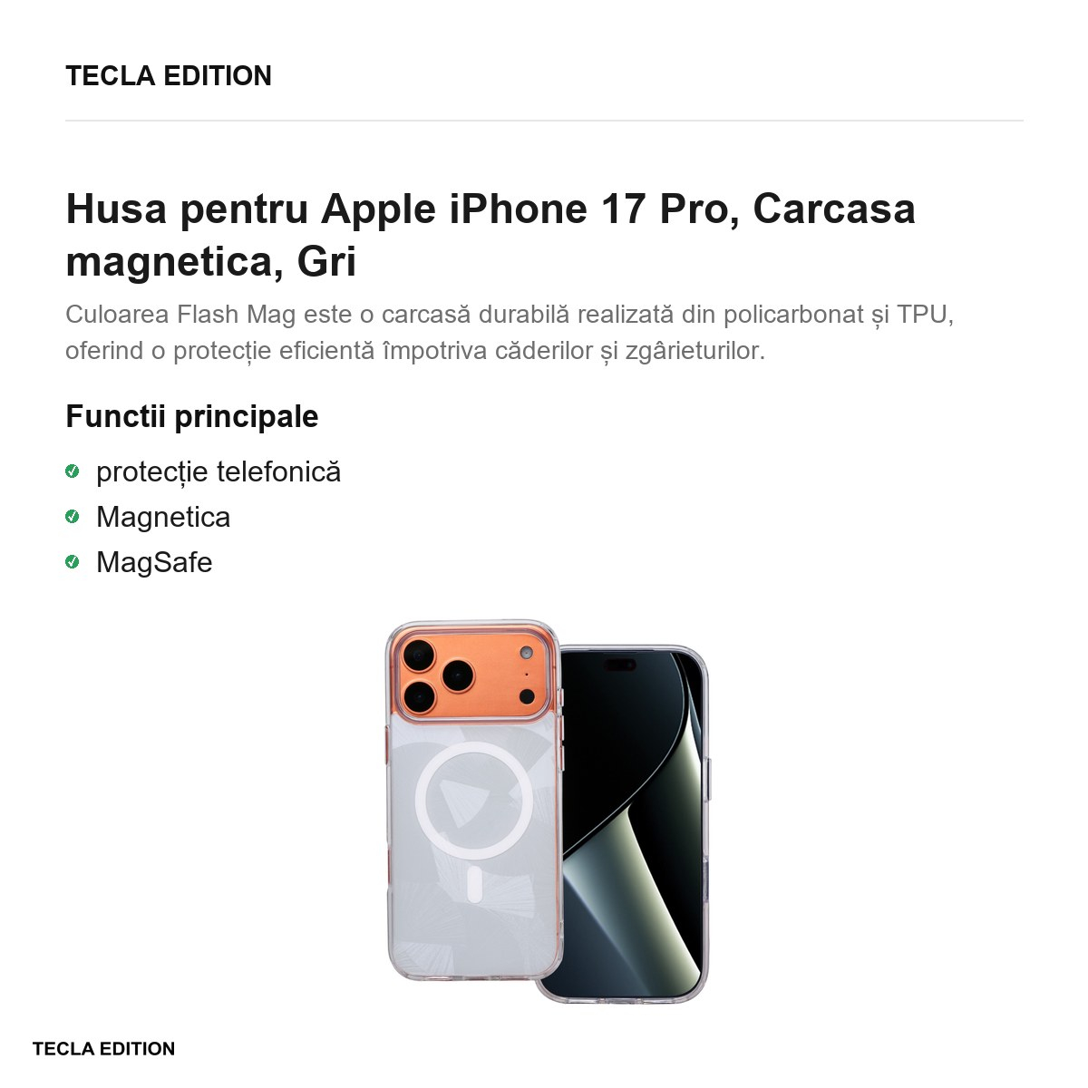Husa pentru Apple iPhone 17 Pro, Carcasa magnetica, Gri [2]