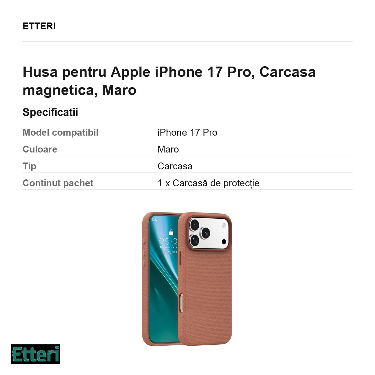 Husa pentru Apple iPhone 17 Pro, Carcasa magnetica, Maro [6]