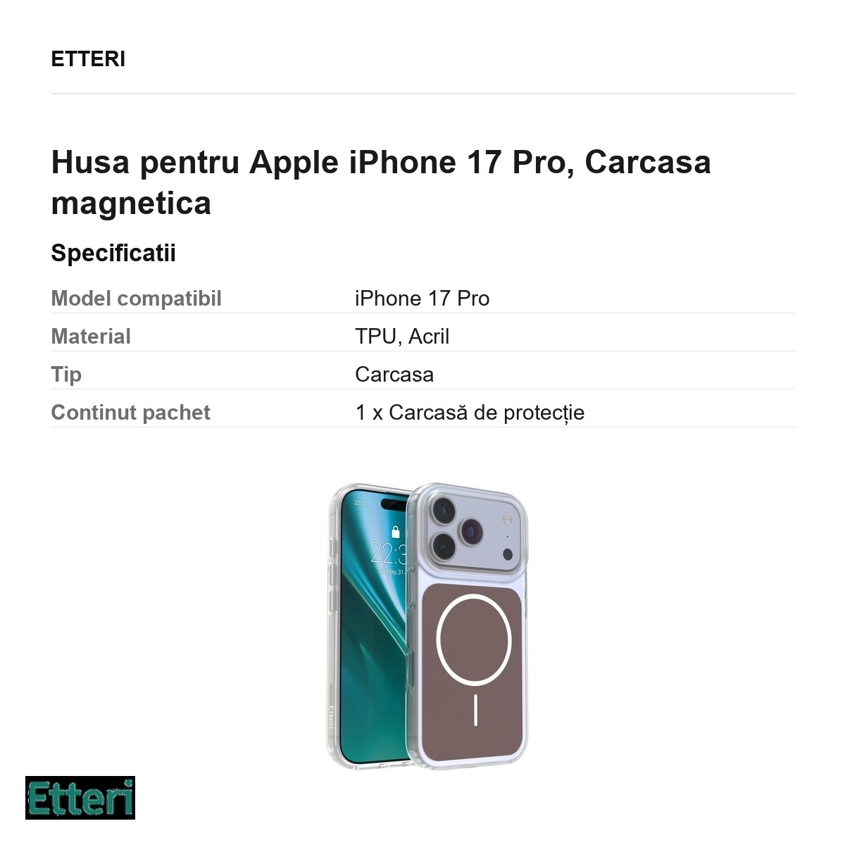 Husa pentru Apple iPhone 17 Pro, Carcasa magnetica, Maro [6]