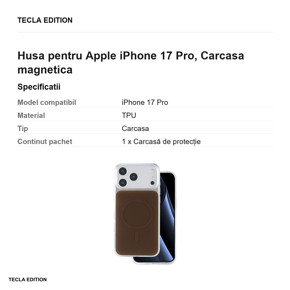 Husa pentru Apple iPhone 17 Pro, Carcasa magnetica, Maro [3]