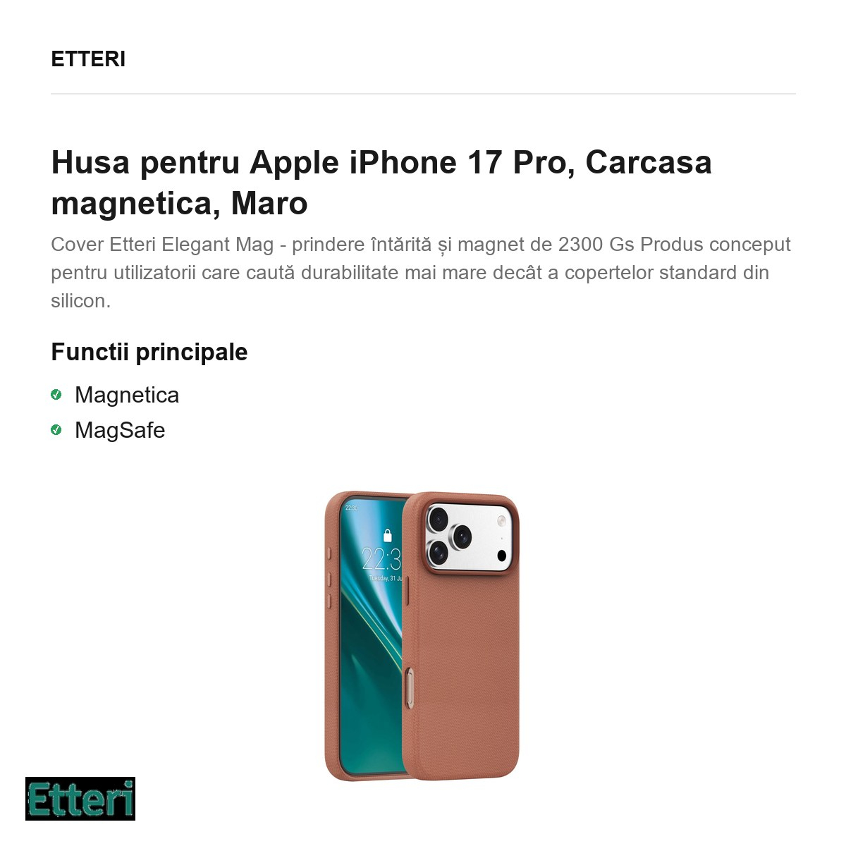 Husa pentru Apple iPhone 17 Pro, Carcasa magnetica, Maro [3]