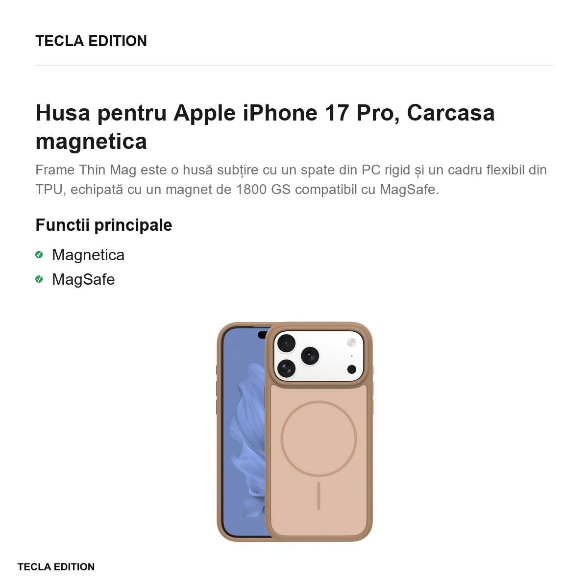 Husa pentru Apple iPhone 17 Pro, Carcasa magnetica, Maro [2]