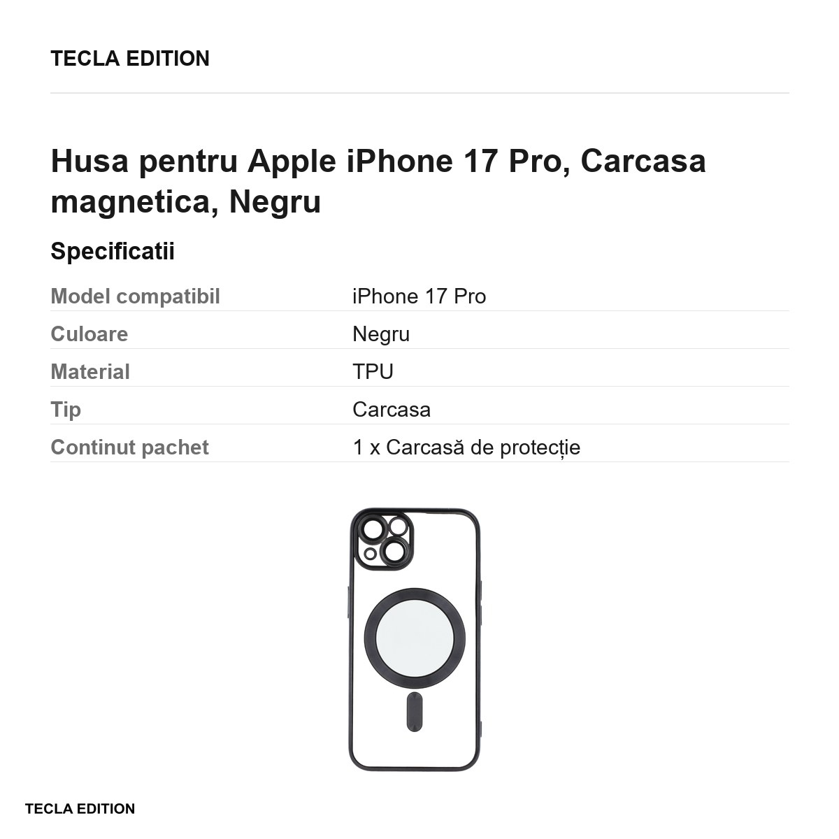 Husa pentru Apple iPhone 17 Pro, Carcasa magnetica, Negru [3]