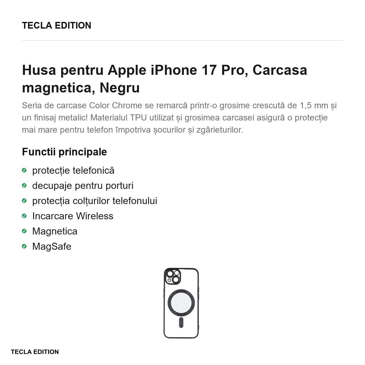 Husa pentru Apple iPhone 17 Pro, Carcasa magnetica, Negru [2]