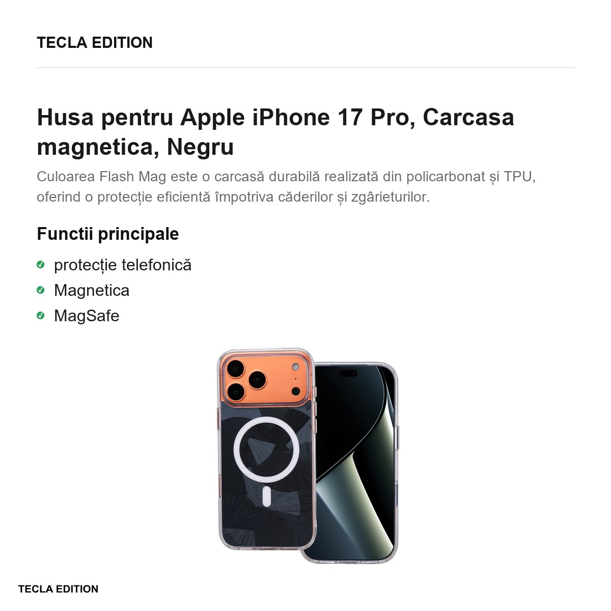 Husa pentru Apple iPhone 17 Pro, Carcasa magnetica, Negru [2]