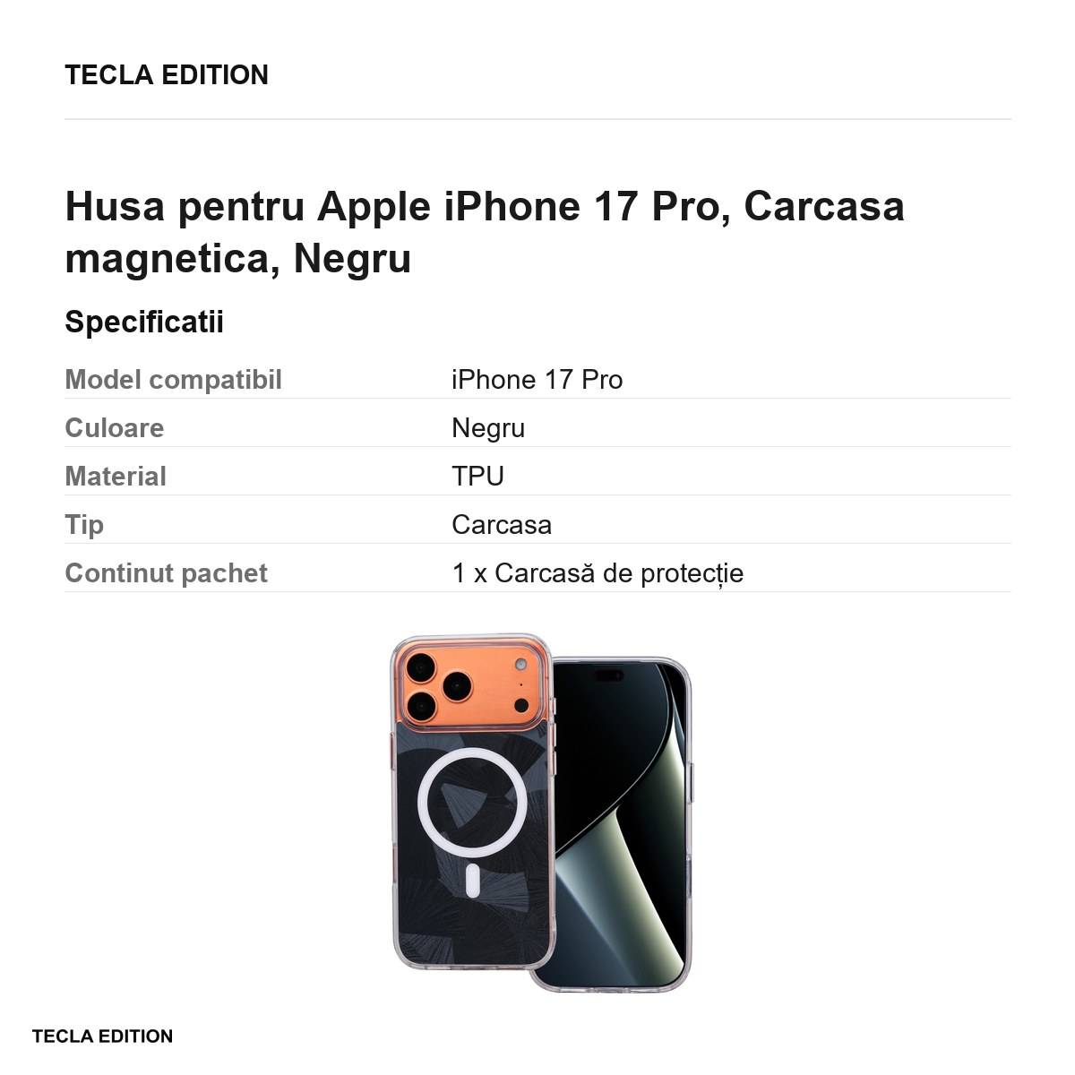 Husa pentru Apple iPhone 17 Pro, Carcasa magnetica, Negru [3]