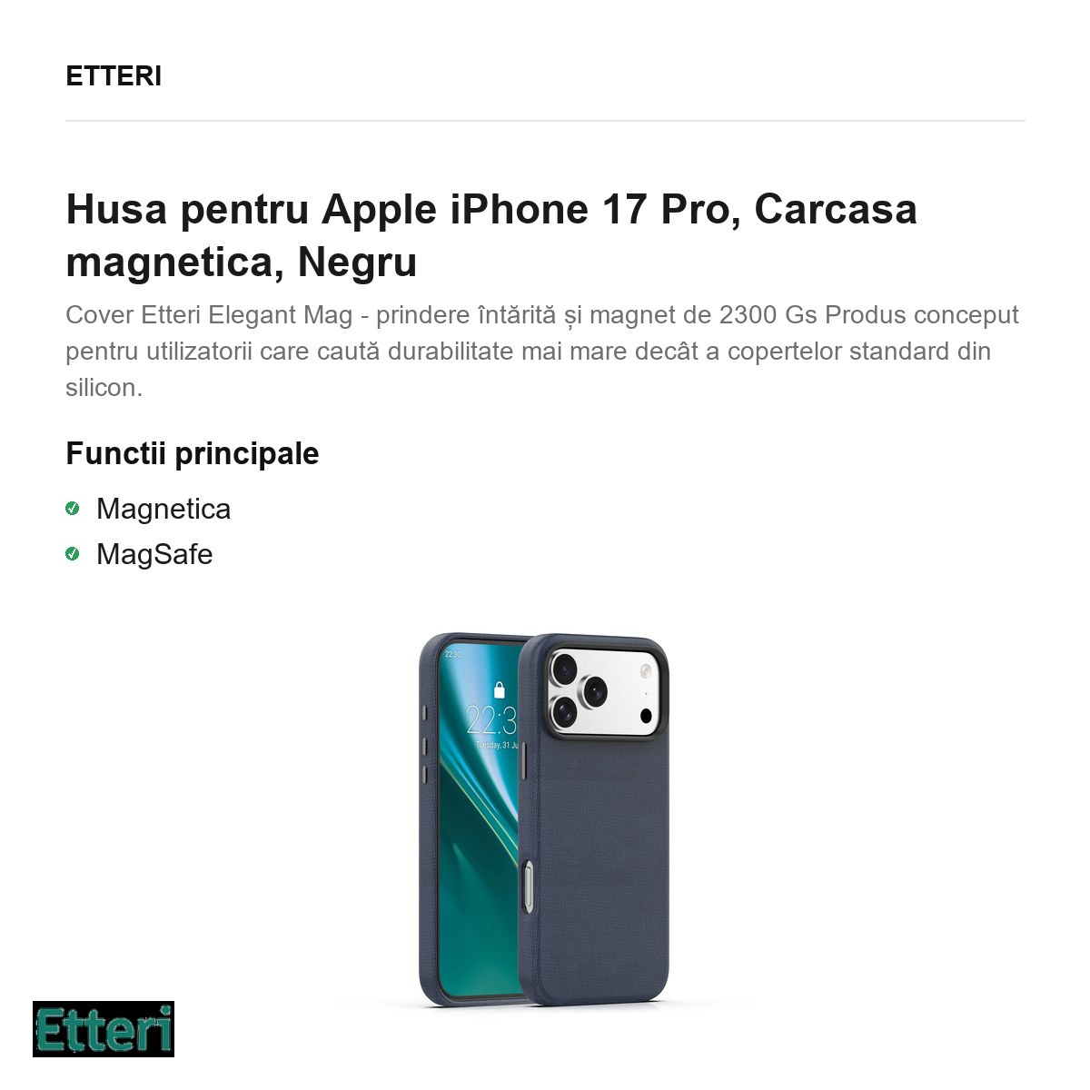 Husa pentru Apple iPhone 17 Pro, Carcasa magnetica, Negru [4]