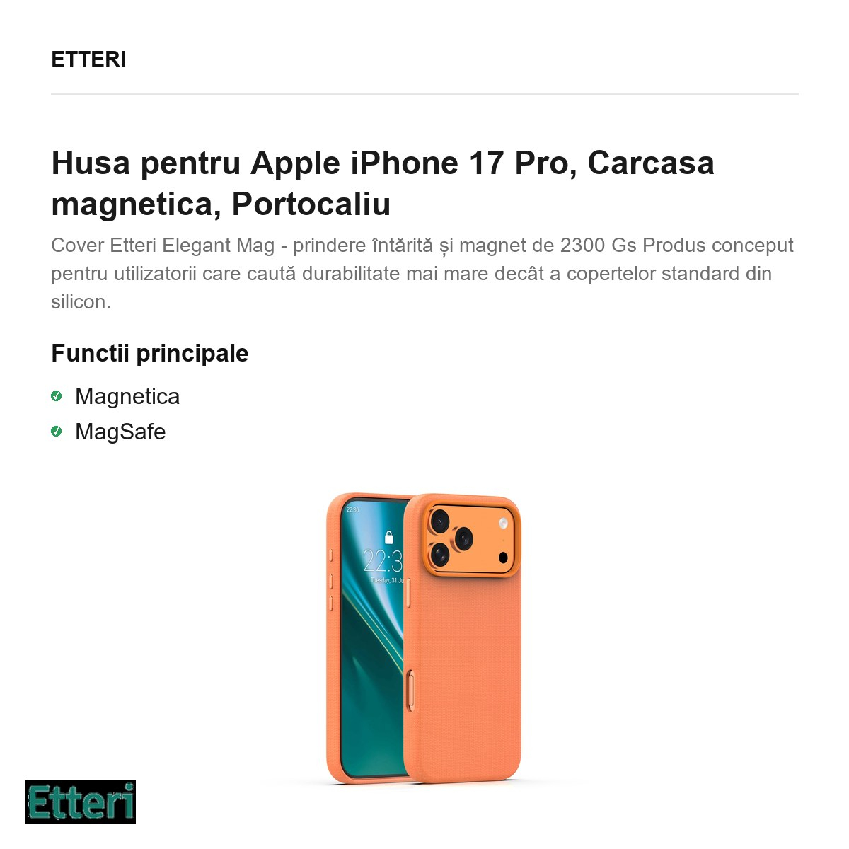Husa pentru Apple iPhone 17 Pro, Carcasa magnetica, Portocaliu [3]