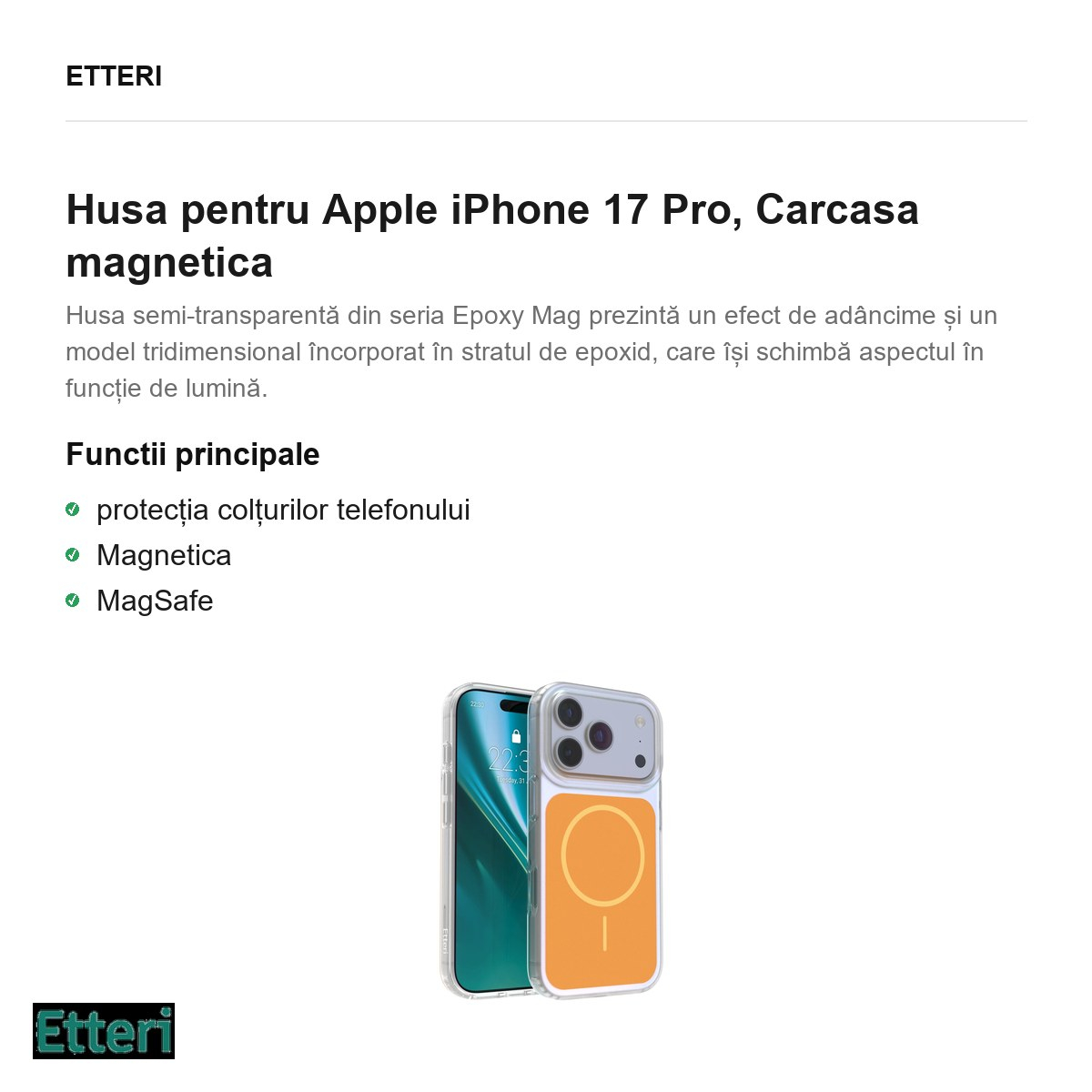 Husa pentru Apple iPhone 17 Pro, Carcasa magnetica, Portocaliu [3]