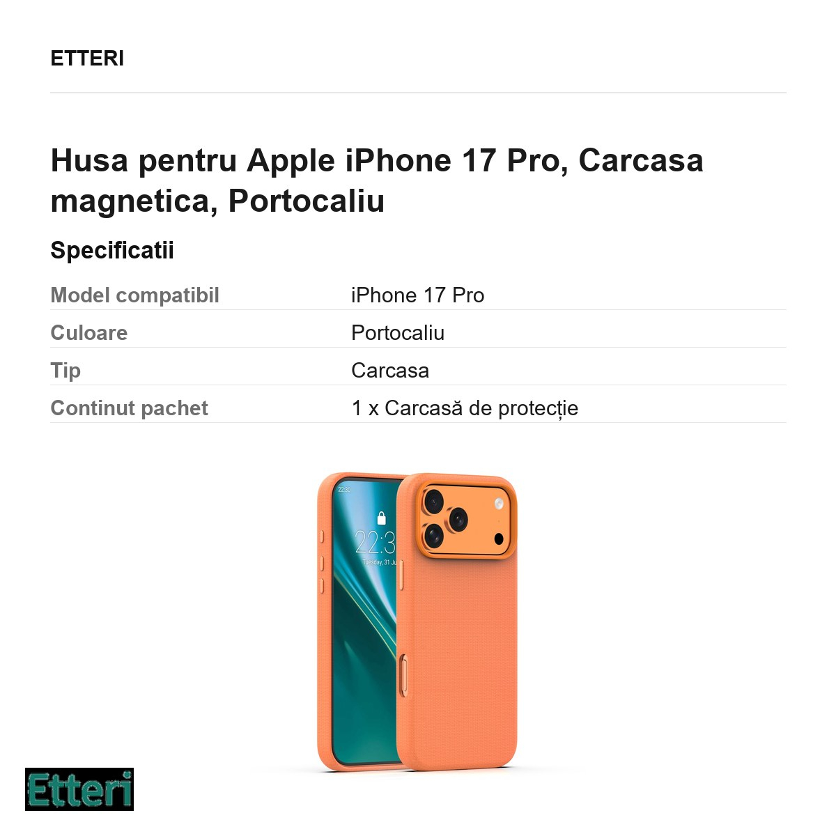 Husa pentru Apple iPhone 17 Pro, Carcasa magnetica, Portocaliu [5]