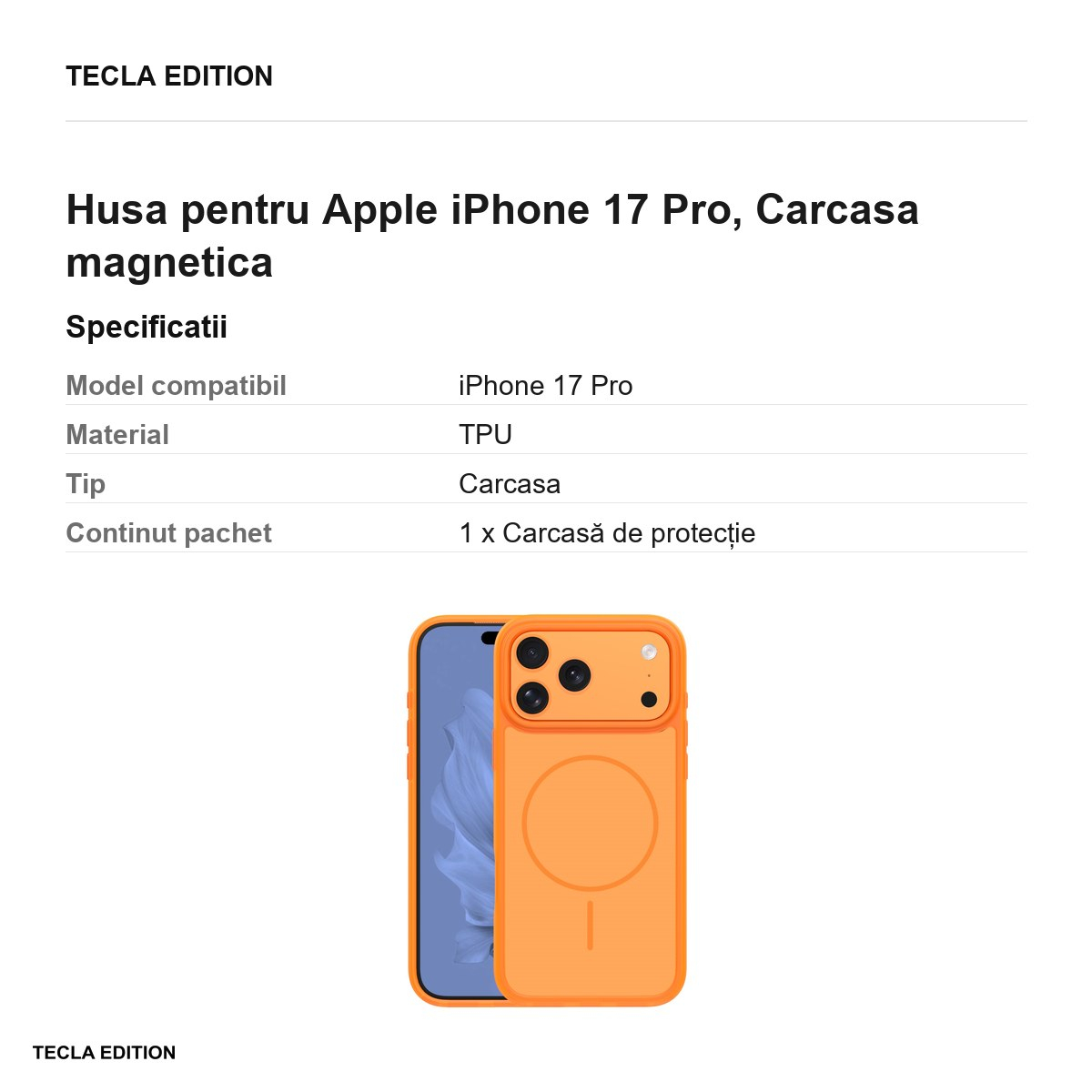 Husa pentru Apple iPhone 17 Pro, Carcasa magnetica, Portocaliu [3]