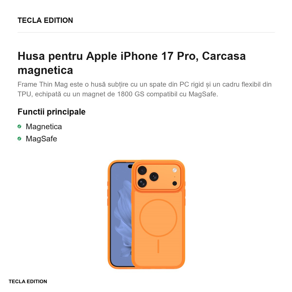 Husa pentru Apple iPhone 17 Pro, Carcasa magnetica, Portocaliu [2]