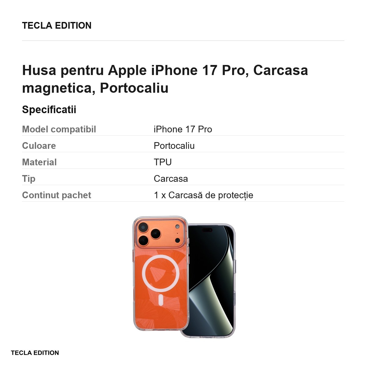 Husa pentru Apple iPhone 17 Pro, Carcasa magnetica, Portocaliu [3]