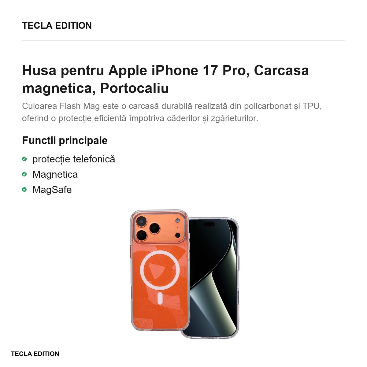 Husa pentru Apple iPhone 17 Pro, Carcasa magnetica, Portocaliu [2]