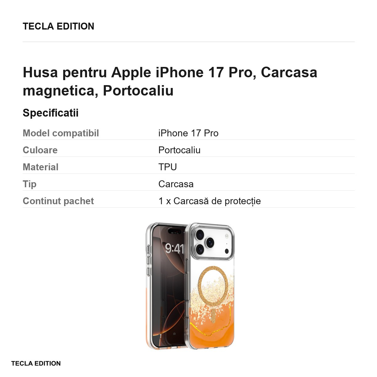 Husa pentru Apple iPhone 17 Pro, Carcasa magnetica, Portocaliu [6]