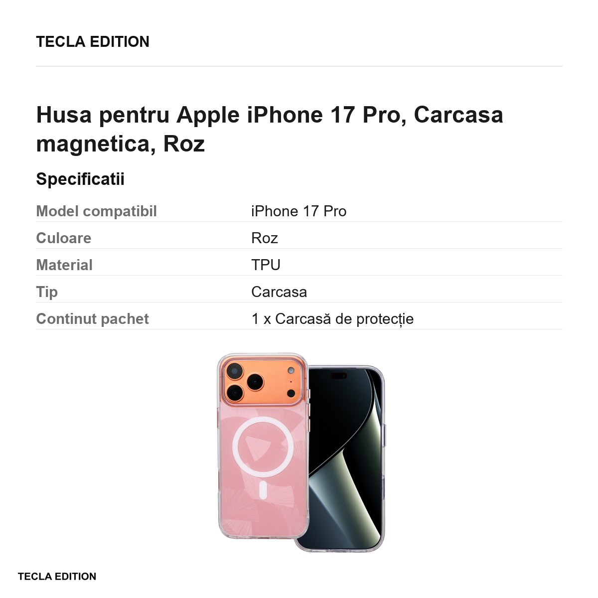 Husa pentru Apple iPhone 17 Pro, Carcasa magnetica, Roz [3]
