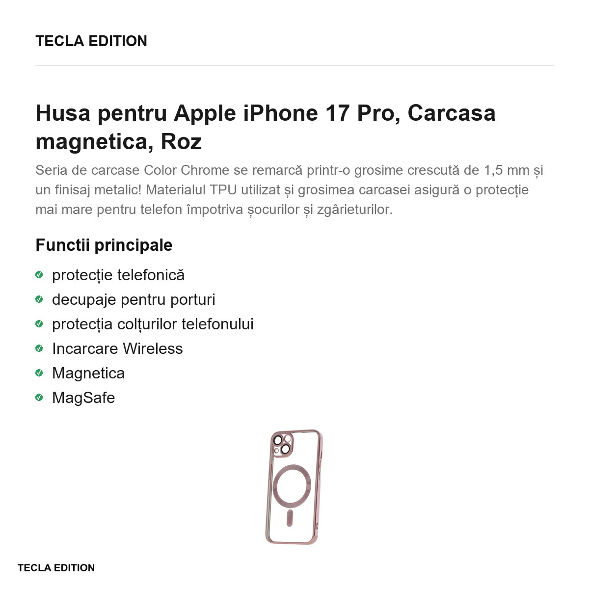 Husa pentru Apple iPhone 17 Pro, Carcasa magnetica, Roz [2]