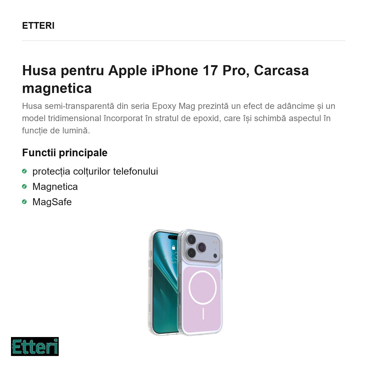 Husa pentru Apple iPhone 17 Pro, Carcasa magnetica, Roz [3]