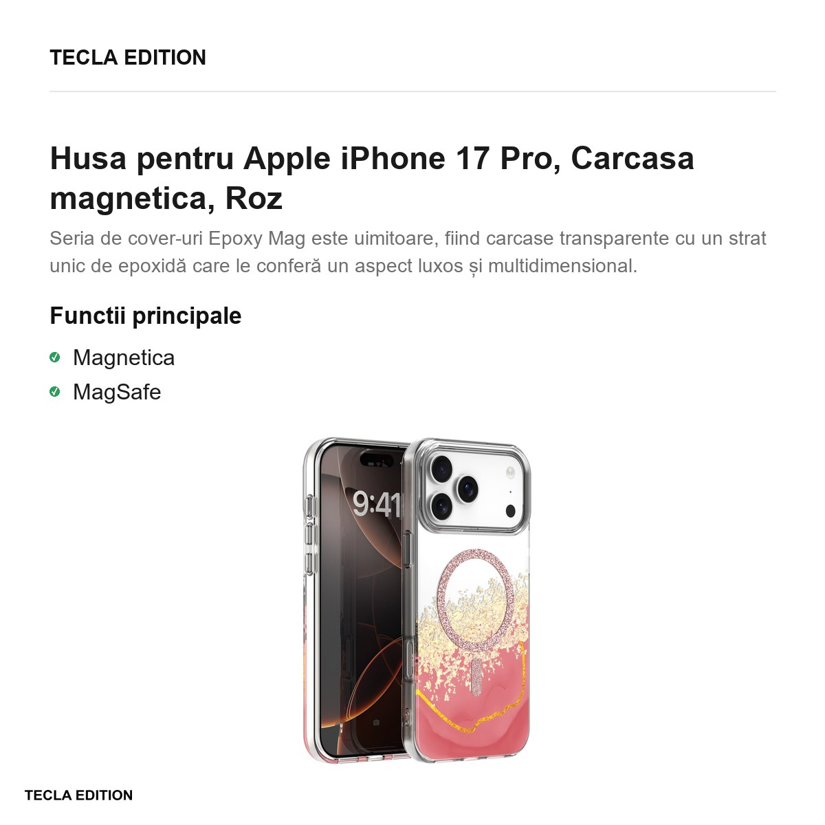 Husa pentru Apple iPhone 17 Pro, Carcasa magnetica, Roz [4]