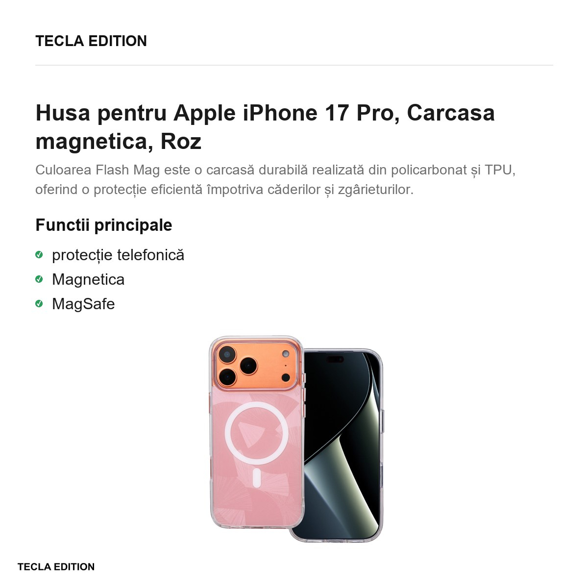 Husa pentru Apple iPhone 17 Pro, Carcasa magnetica, Roz [2]
