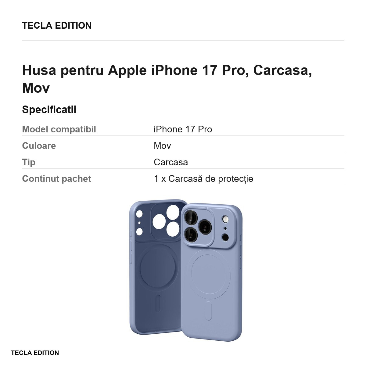 Husa pentru Apple iPhone 17 Pro, Carcasa, Mov [3]