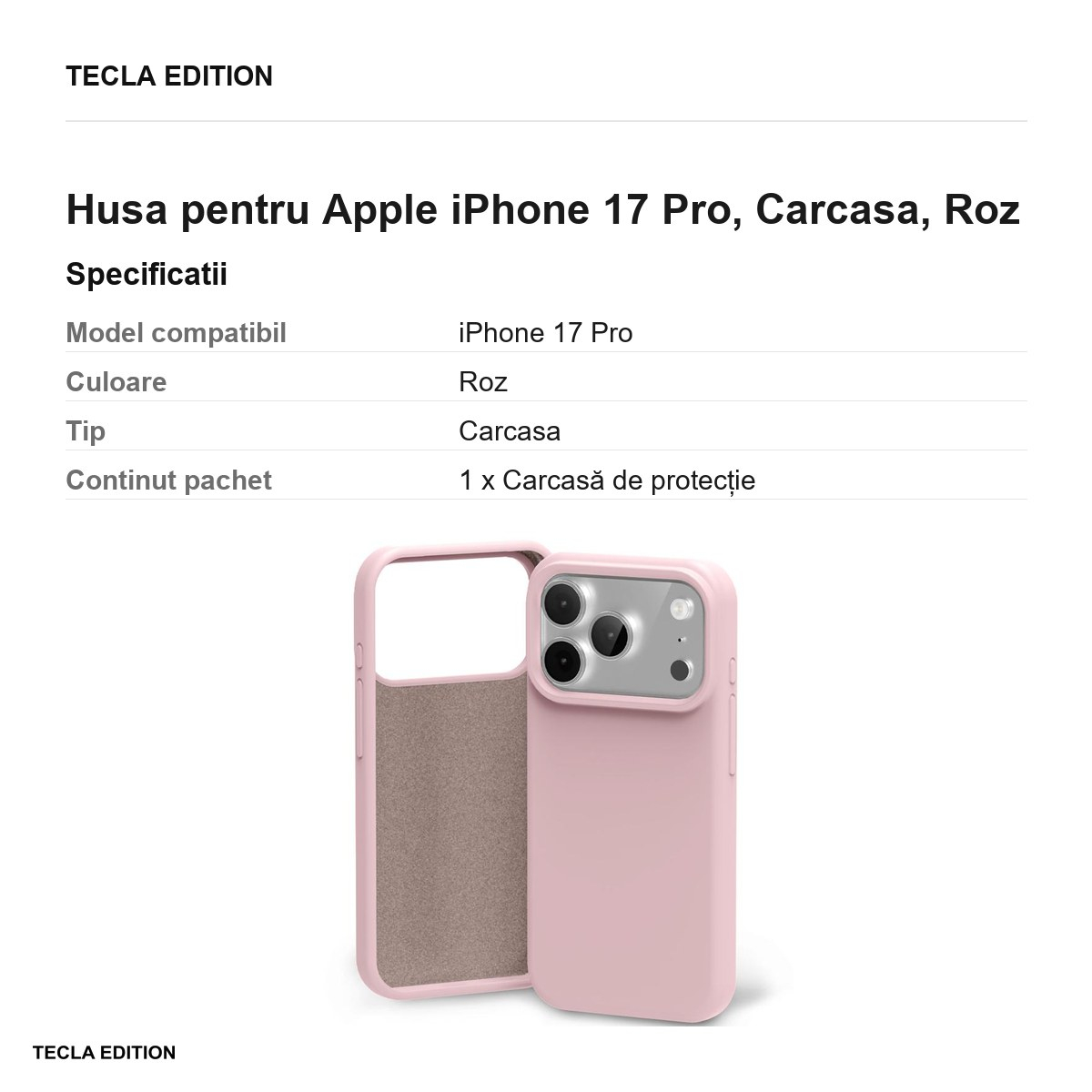 Husa pentru Apple iPhone 17 Pro, Carcasa, Roz [3]