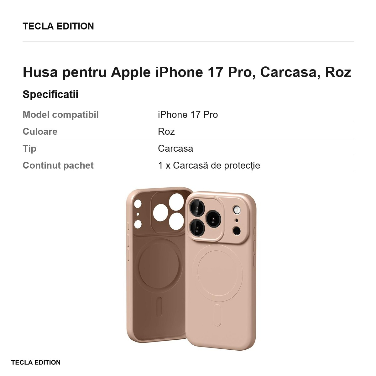 Husa pentru Apple iPhone 17 Pro, Carcasa, Roz [3]