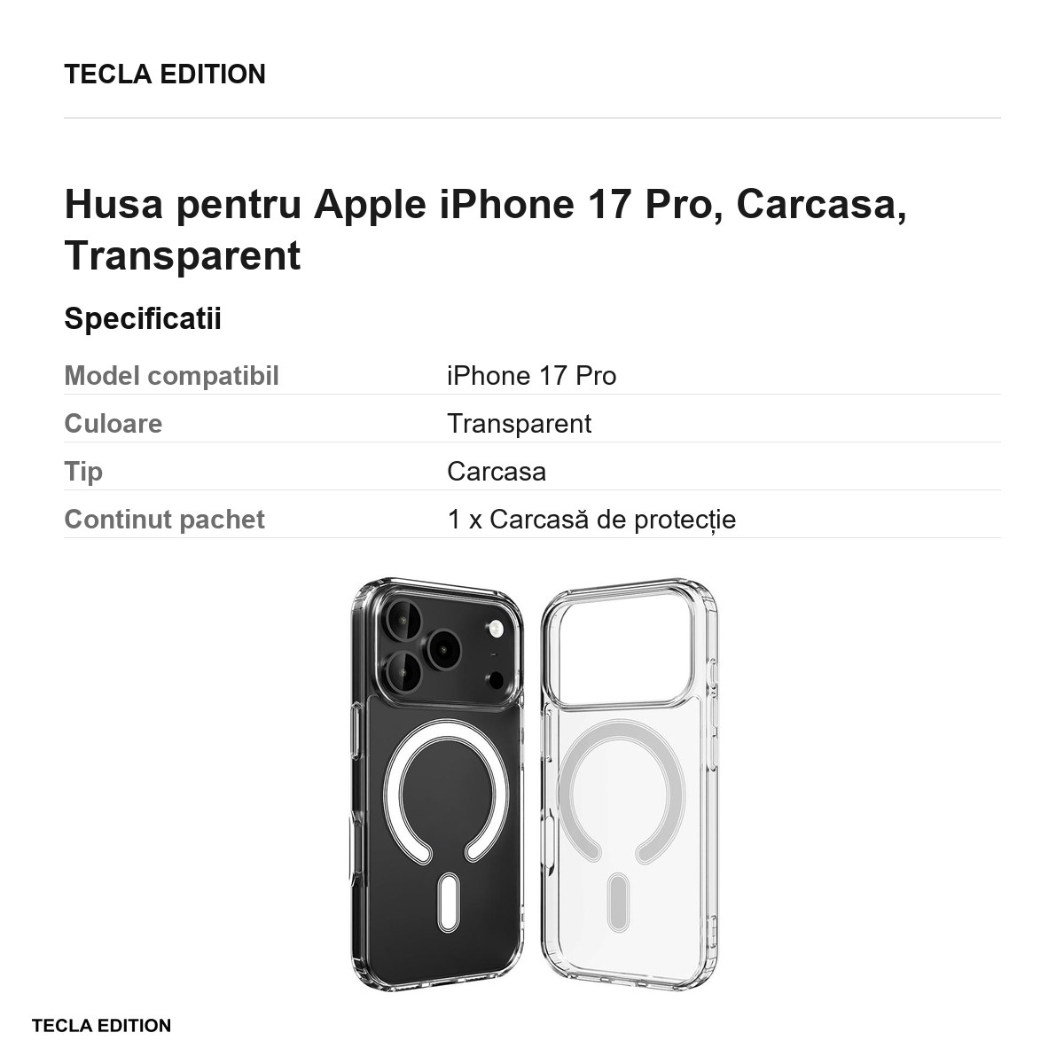 Husa pentru Apple iPhone 17 Pro, Carcasa, Transparent [3]