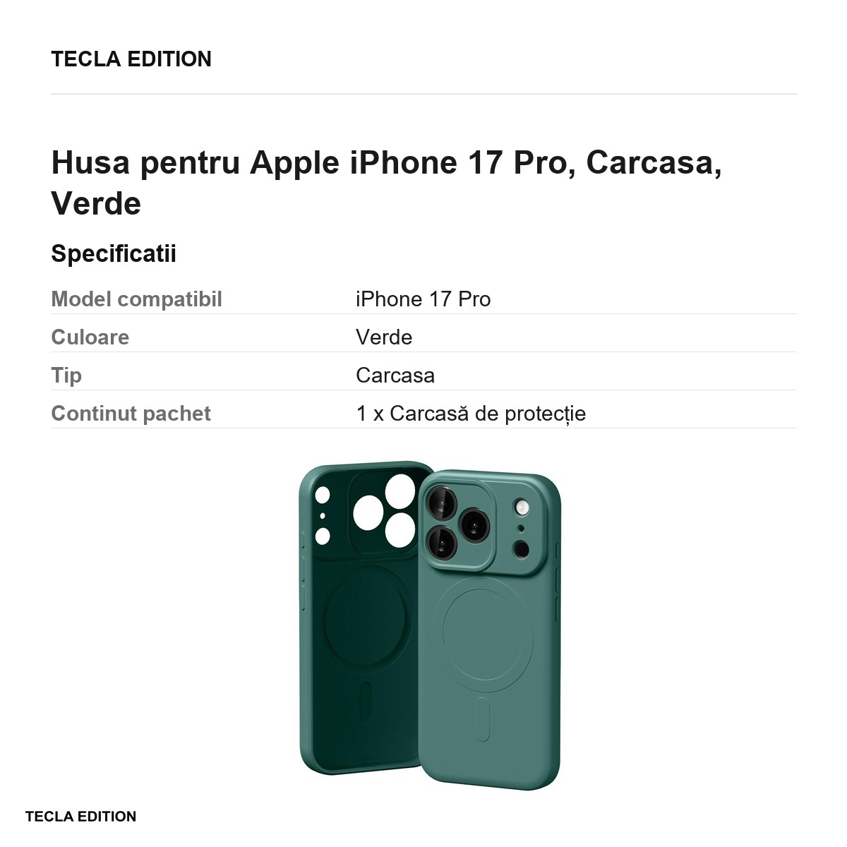 Husa pentru Apple iPhone 17 Pro, Carcasa, Verde [3]