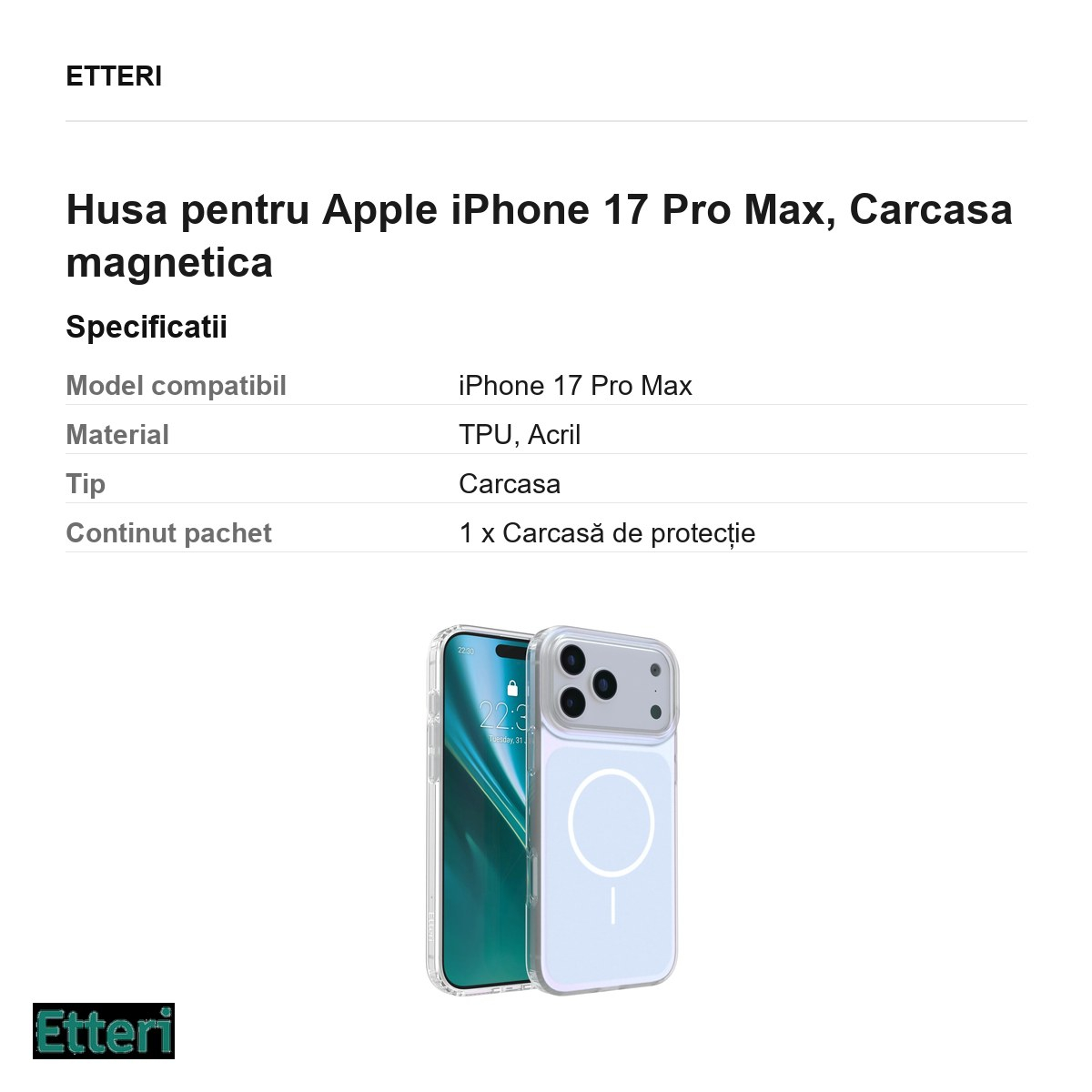 Husa pentru Apple iPhone 17 Pro Max, Carcasa magnetica, Albastru [5]