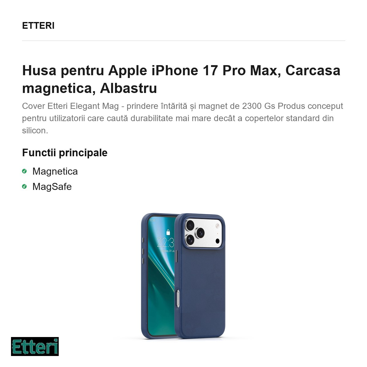 Husa pentru Apple iPhone 17 Pro Max, Carcasa magnetica, Albastru [4]