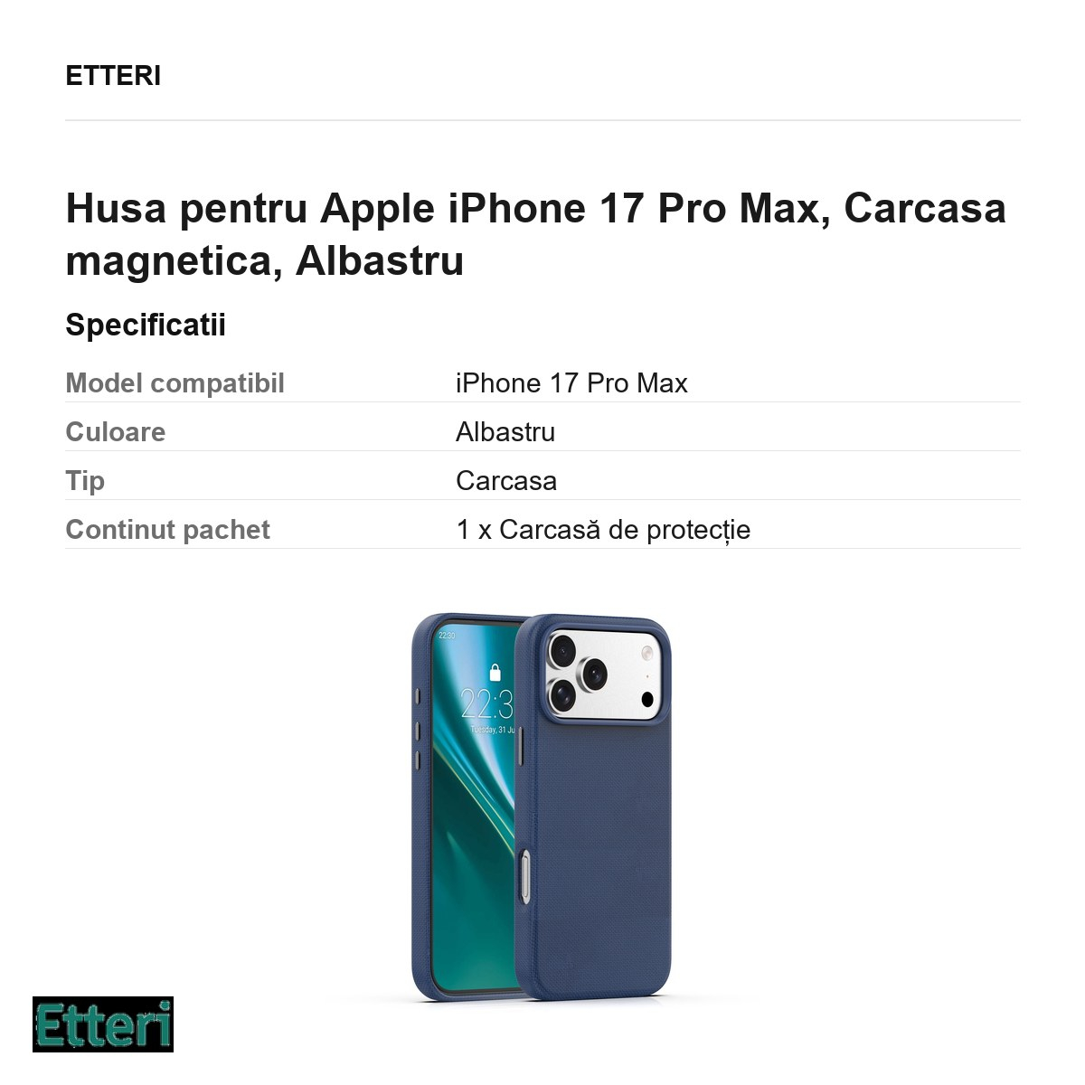 Husa pentru Apple iPhone 17 Pro Max, Carcasa magnetica, Albastru [5]