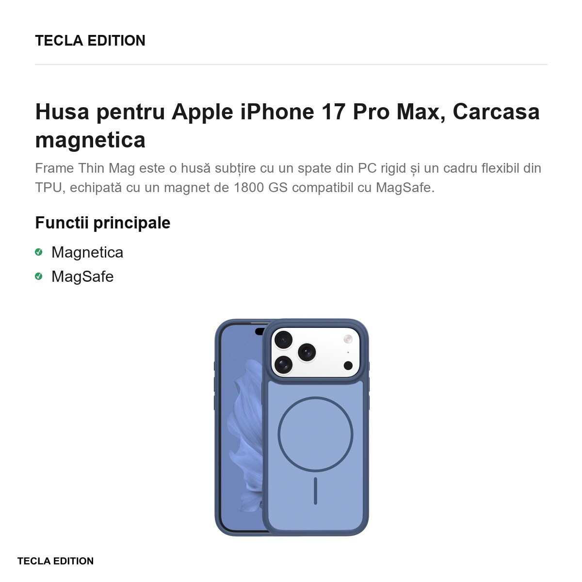 Husa pentru Apple iPhone 17 Pro Max, Carcasa magnetica, Albastru [2]