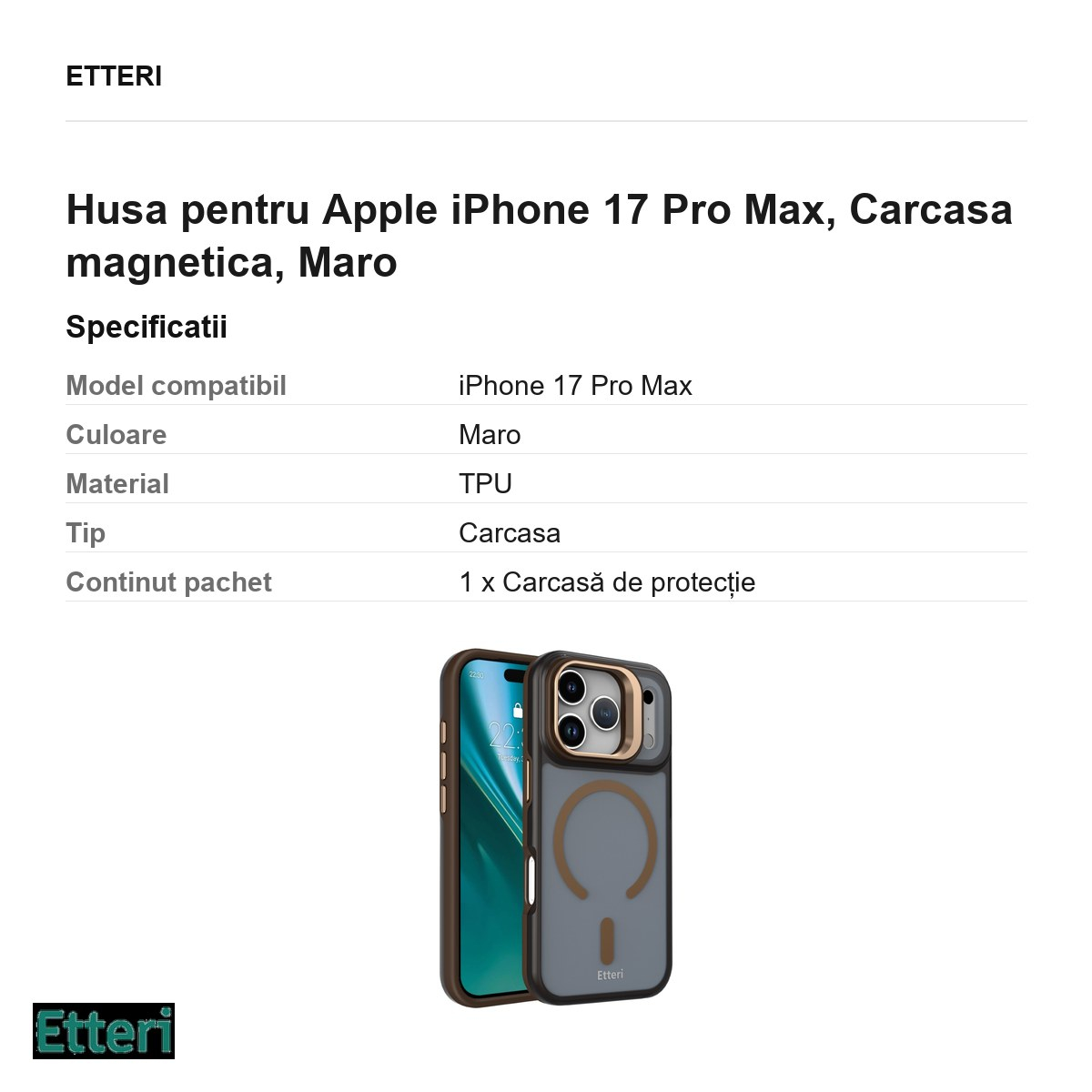 Husa pentru Apple iPhone 17 Pro Max, Carcasa magnetica, Maro [3]