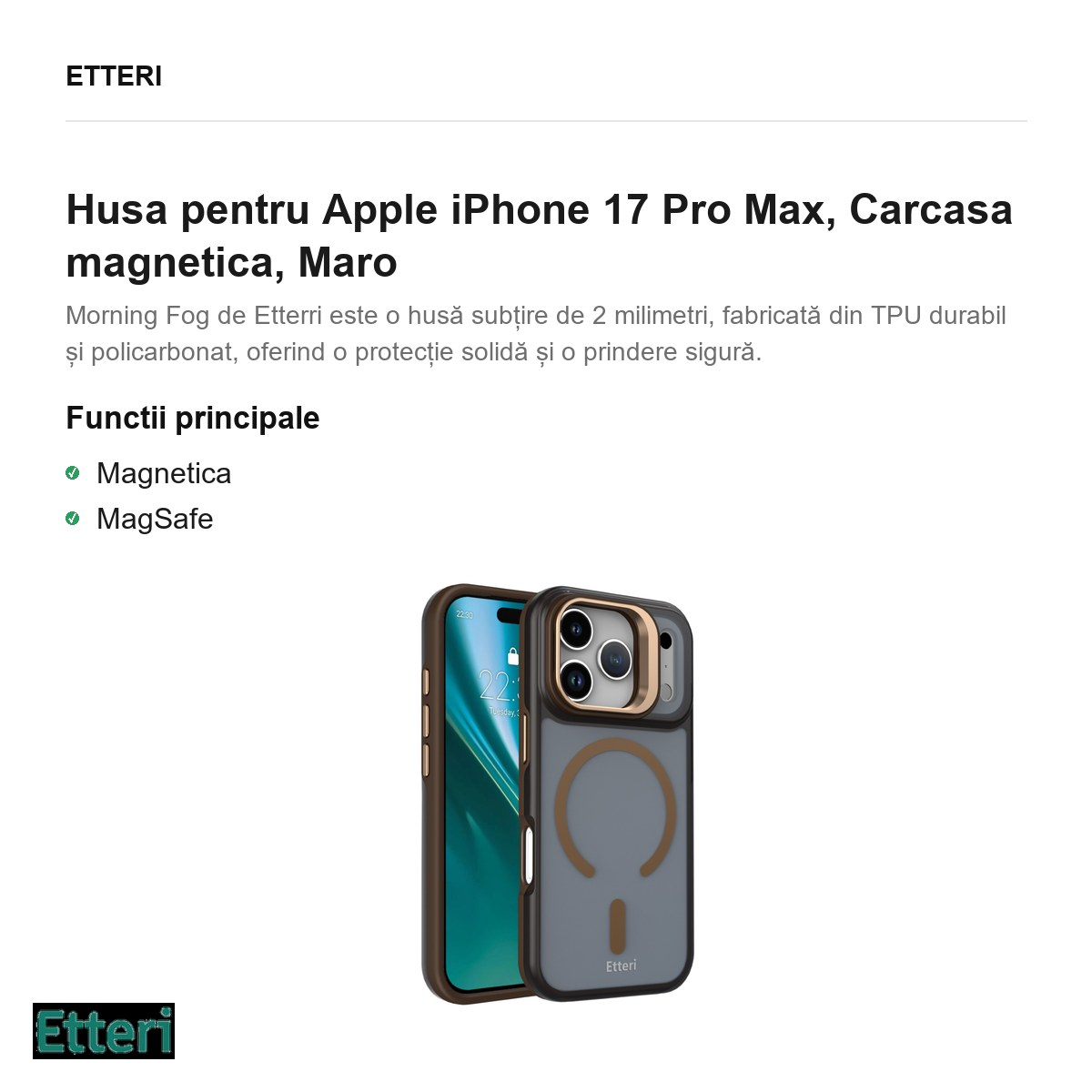 Husa pentru Apple iPhone 17 Pro Max, Carcasa magnetica, Maro [2]