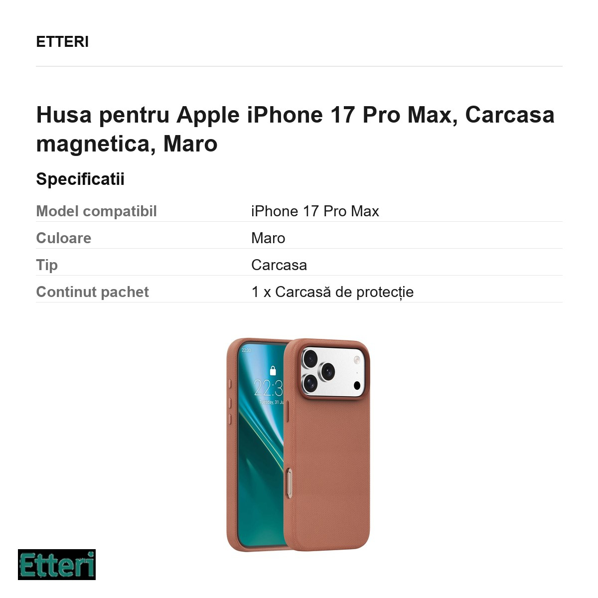 Husa pentru Apple iPhone 17 Pro Max, Carcasa magnetica, Maro [5]