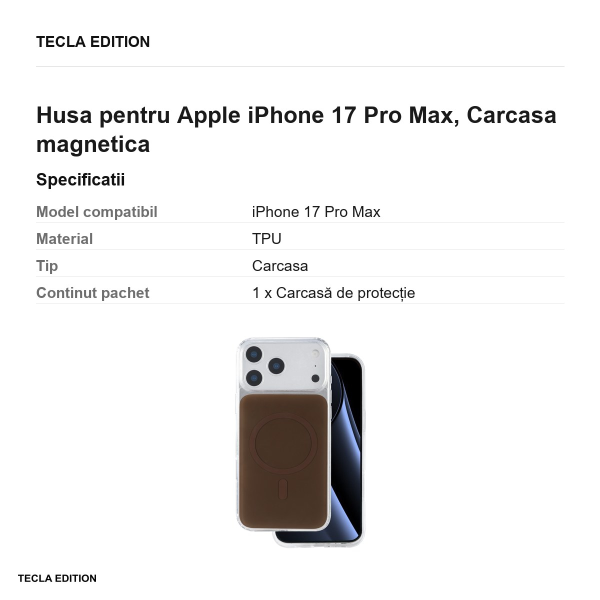 Husa pentru Apple iPhone 17 Pro Max, Carcasa magnetica, Maro [3]