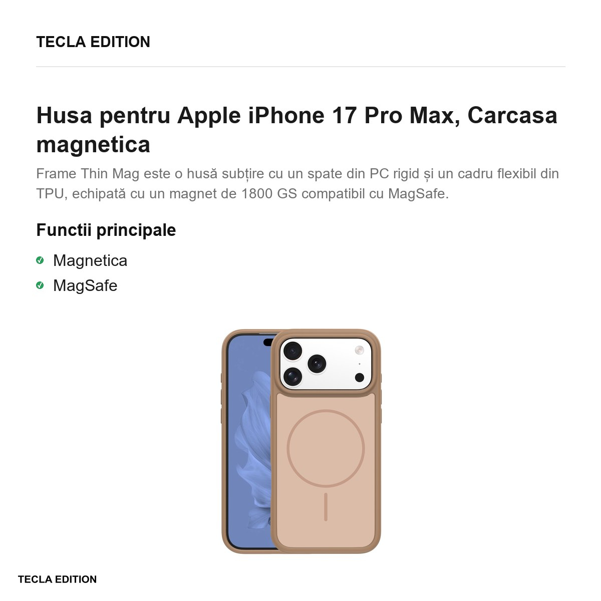 Husa pentru Apple iPhone 17 Pro Max, Carcasa magnetica, Maro [2]